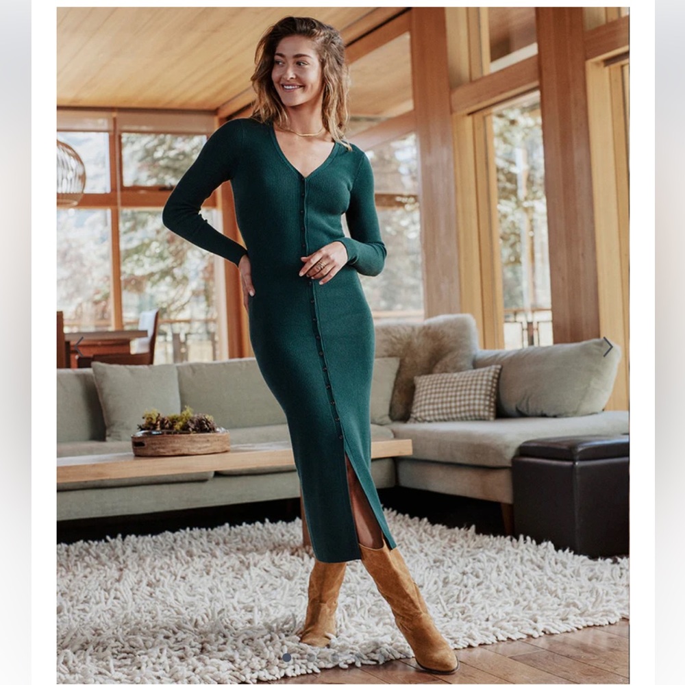 NWT Marine Layer Brea Rib Midi Dress in Ponderosa Pine